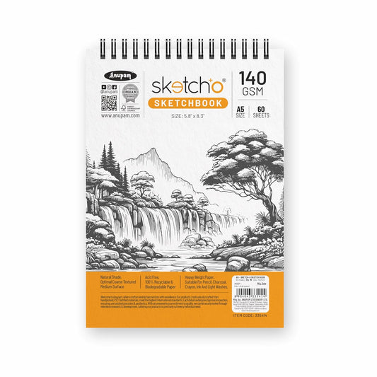 Sketchbook A5 | 50 Sheet 100 Pages | 140GSM | Pack of 2 | Durable Acid Free Drawing Paper |Top Spiral-Bound Sketchpad for Artists Kids & Professionals for Marker Colored Pencil Charcoal